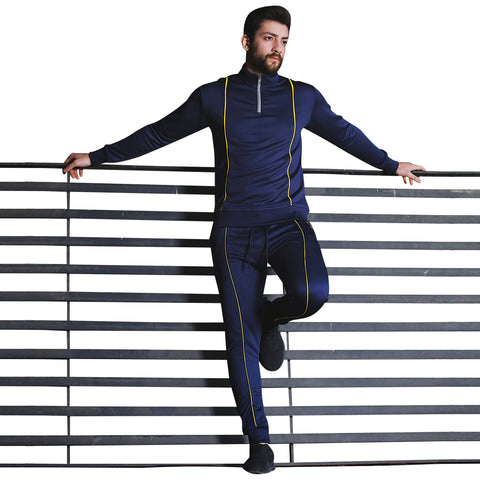 Golden Piping Half Zipper Navy Tracksuit